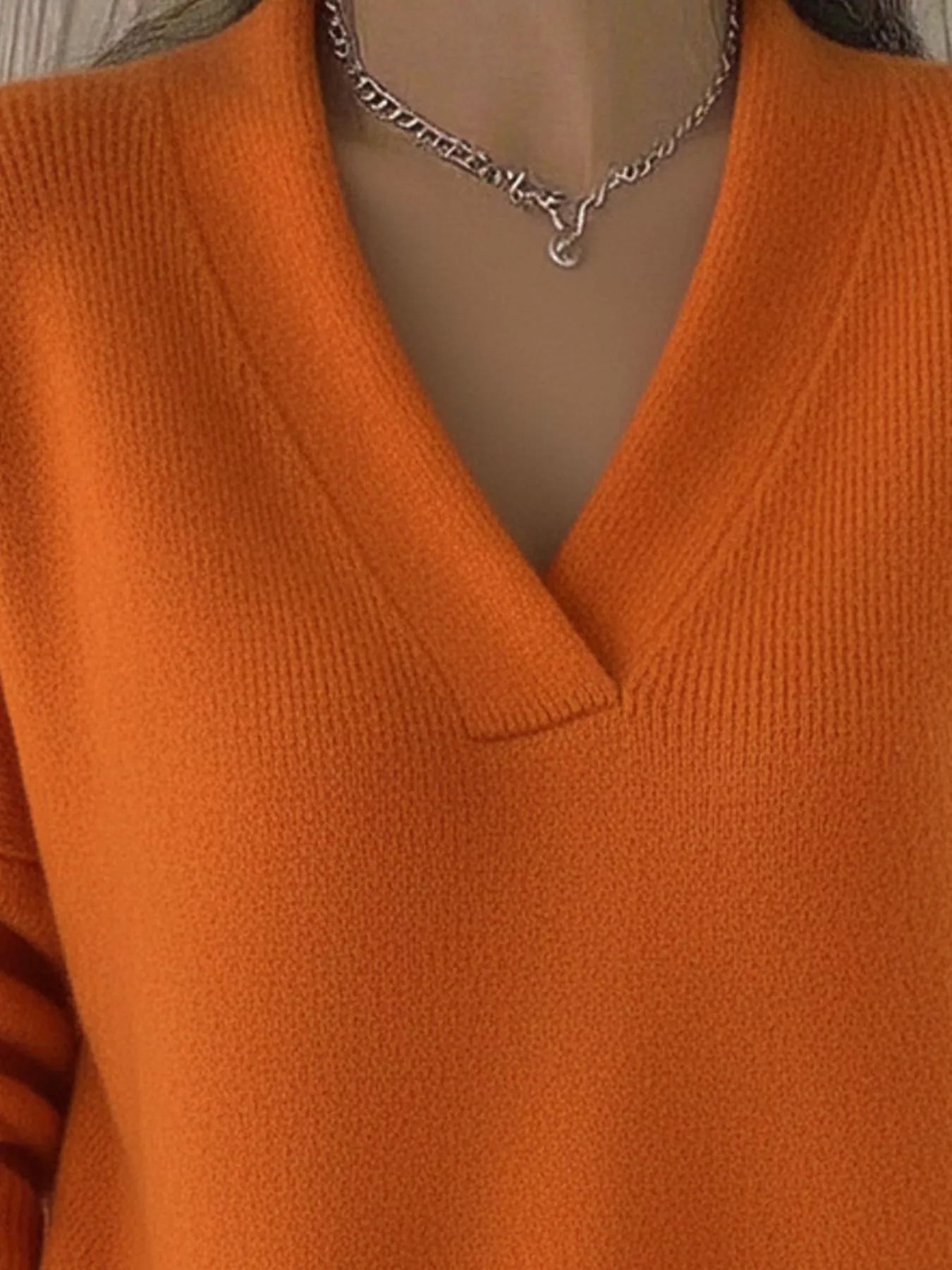 Full Size V - Neck Long Sleeve Sweater Plus Size - Crowned Energy CO.