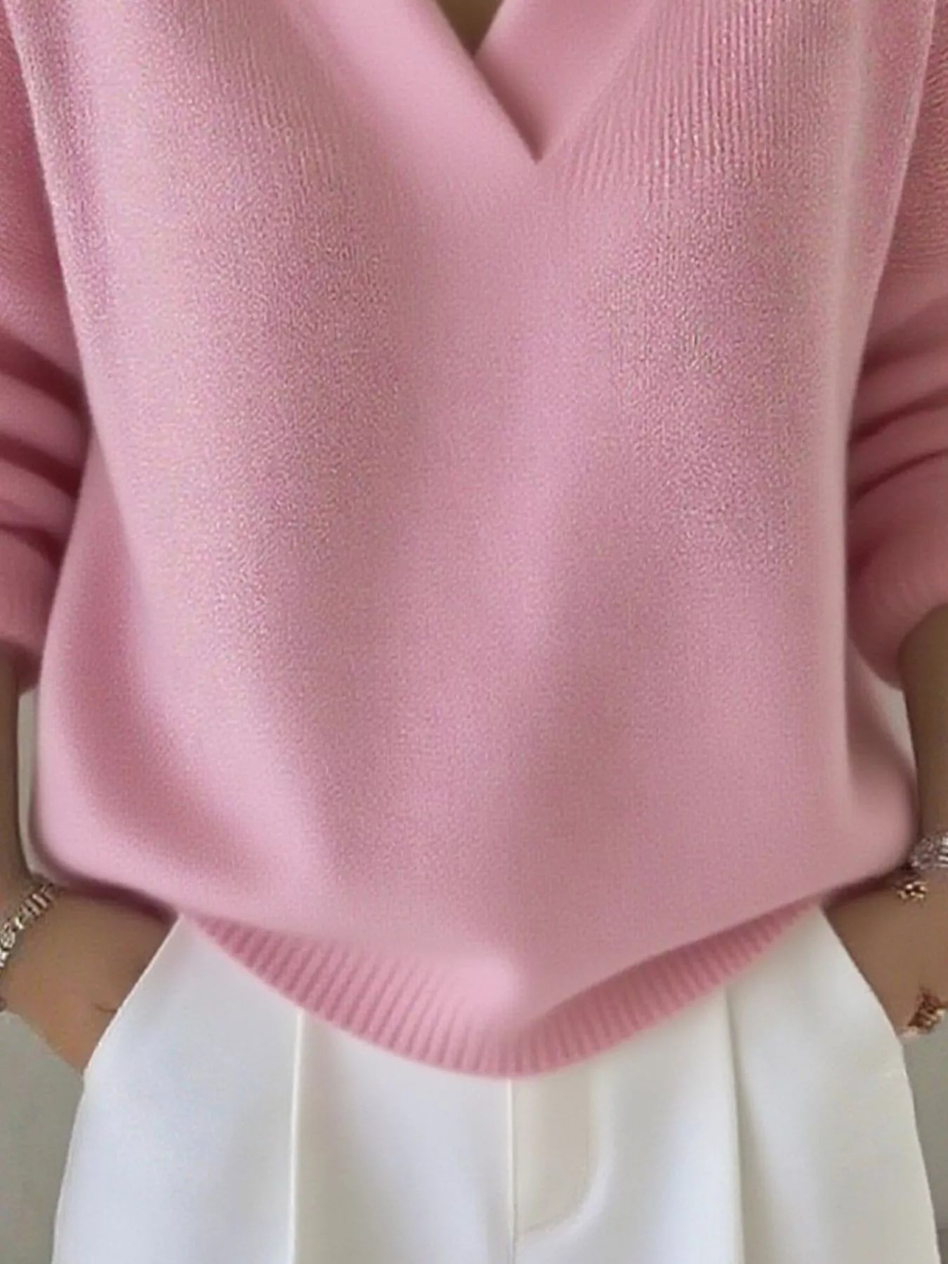 Full Size V - Neck Long Sleeve Sweater Plus Size - Crowned Energy CO.