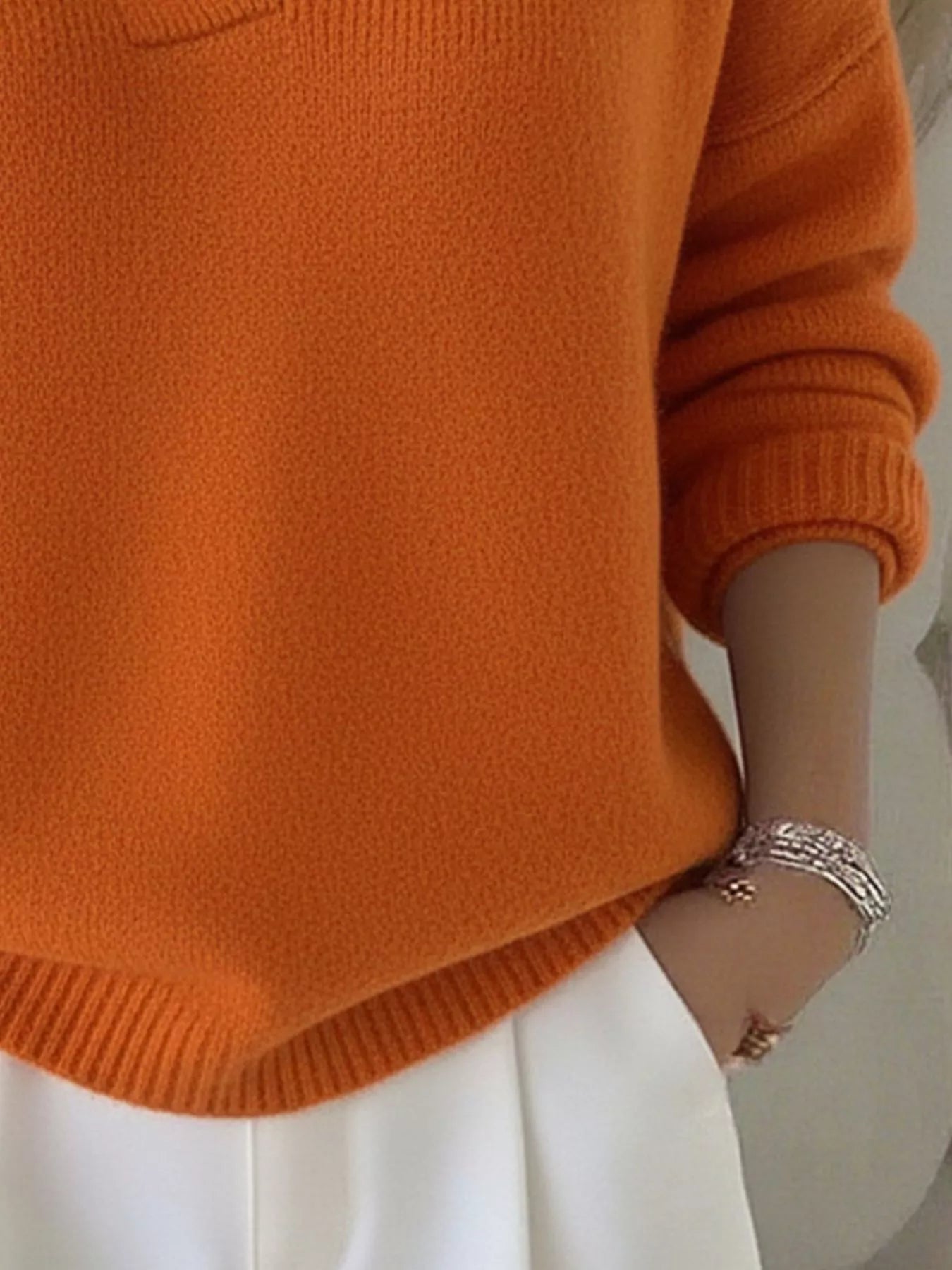 Full Size V - Neck Long Sleeve Sweater Plus Size - Crowned Energy CO.
