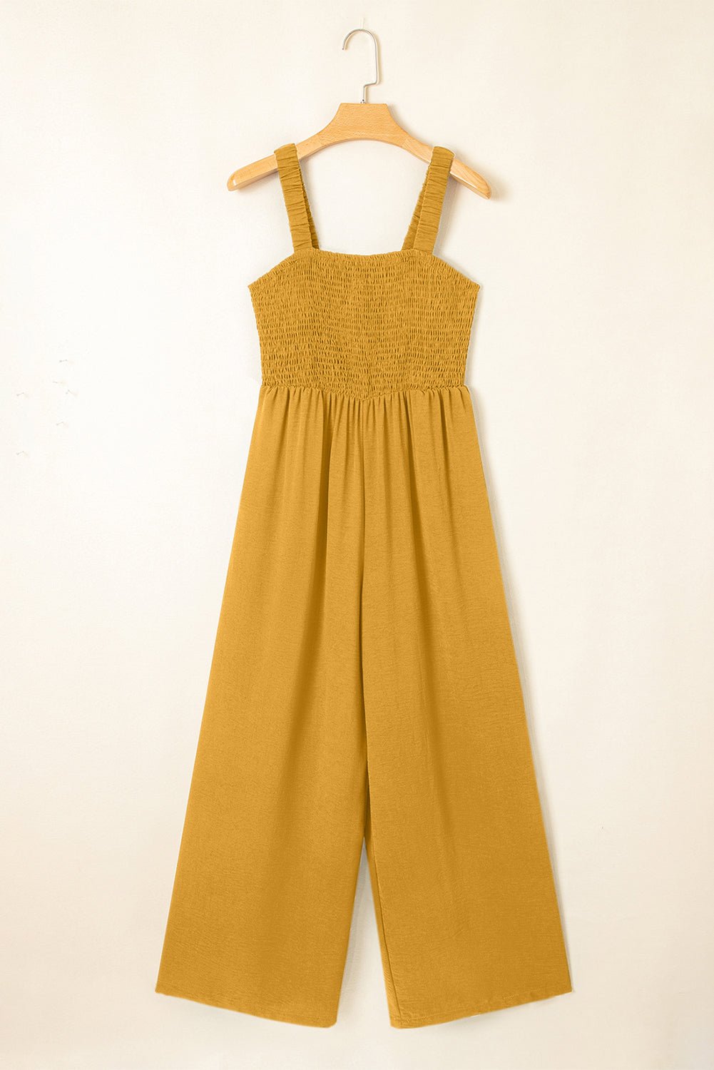 Ginger Smocked Sleeveless Wide Leg Jumpsuit with Pockets - Crowned Energy CO.