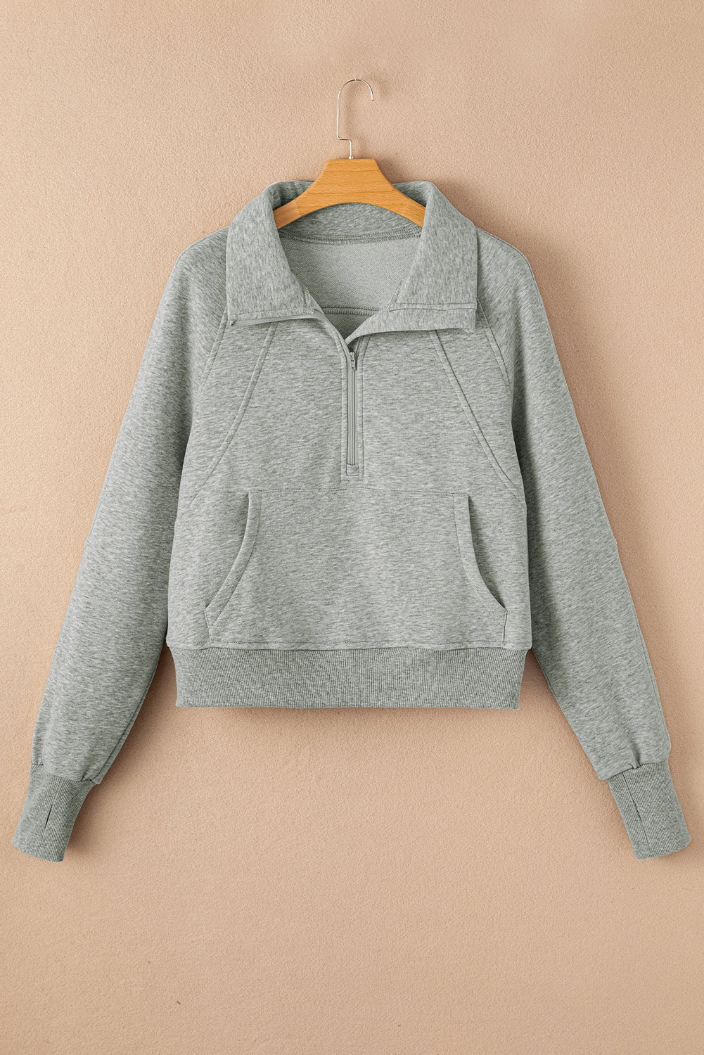 Crowned Energy CO. Gray / S / 50%Polyester+50%Cotton Dear-Lover Dropshipping Tops/Sweatshirts & Hoodies Gray Fleece Lined Zip Up Stand Collar Thumbhole Sleeve Sweatshirt