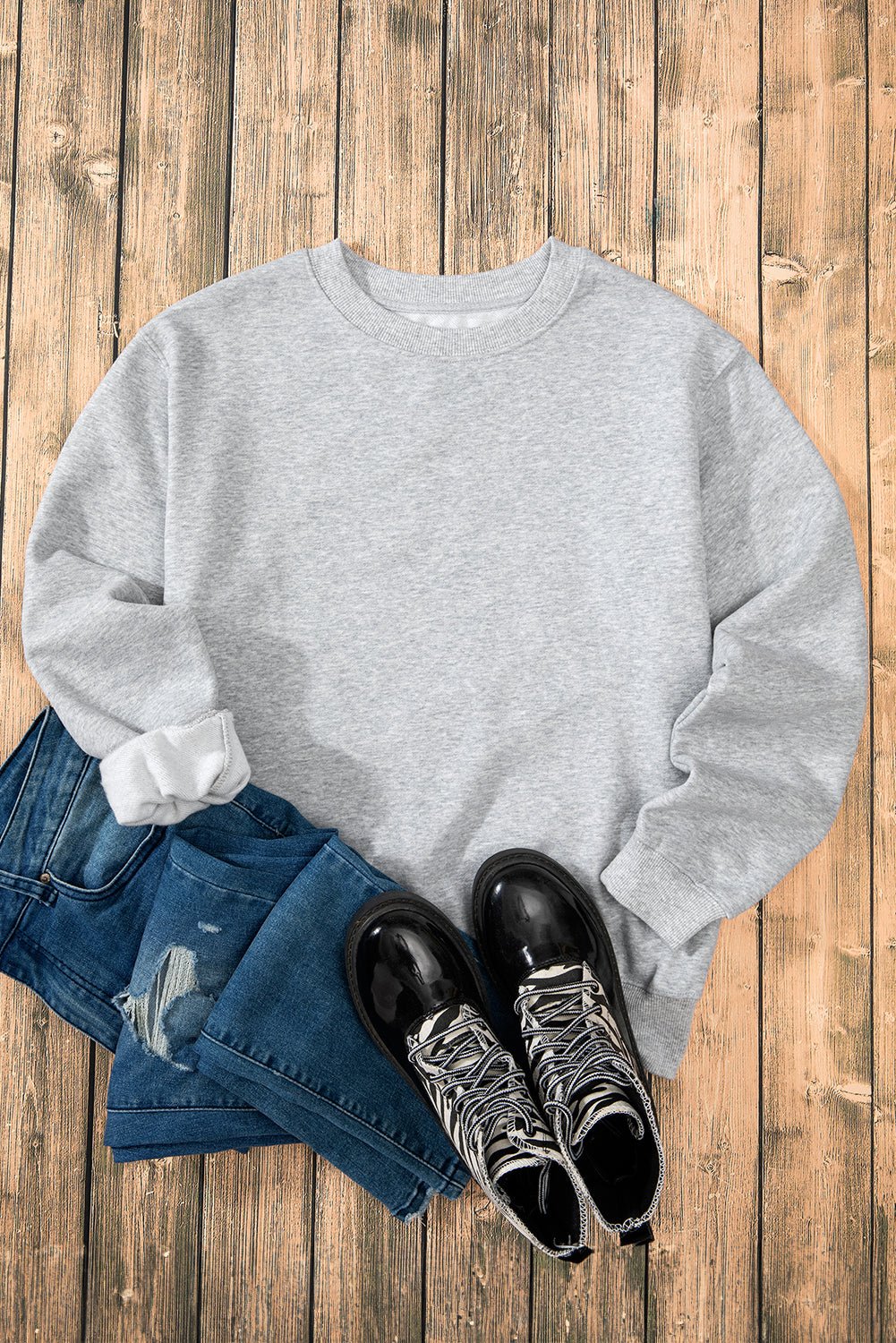 Gray Solid Fleece Lined Drop Shoulder Terry Sweatshirt - Crowned Energy CO.