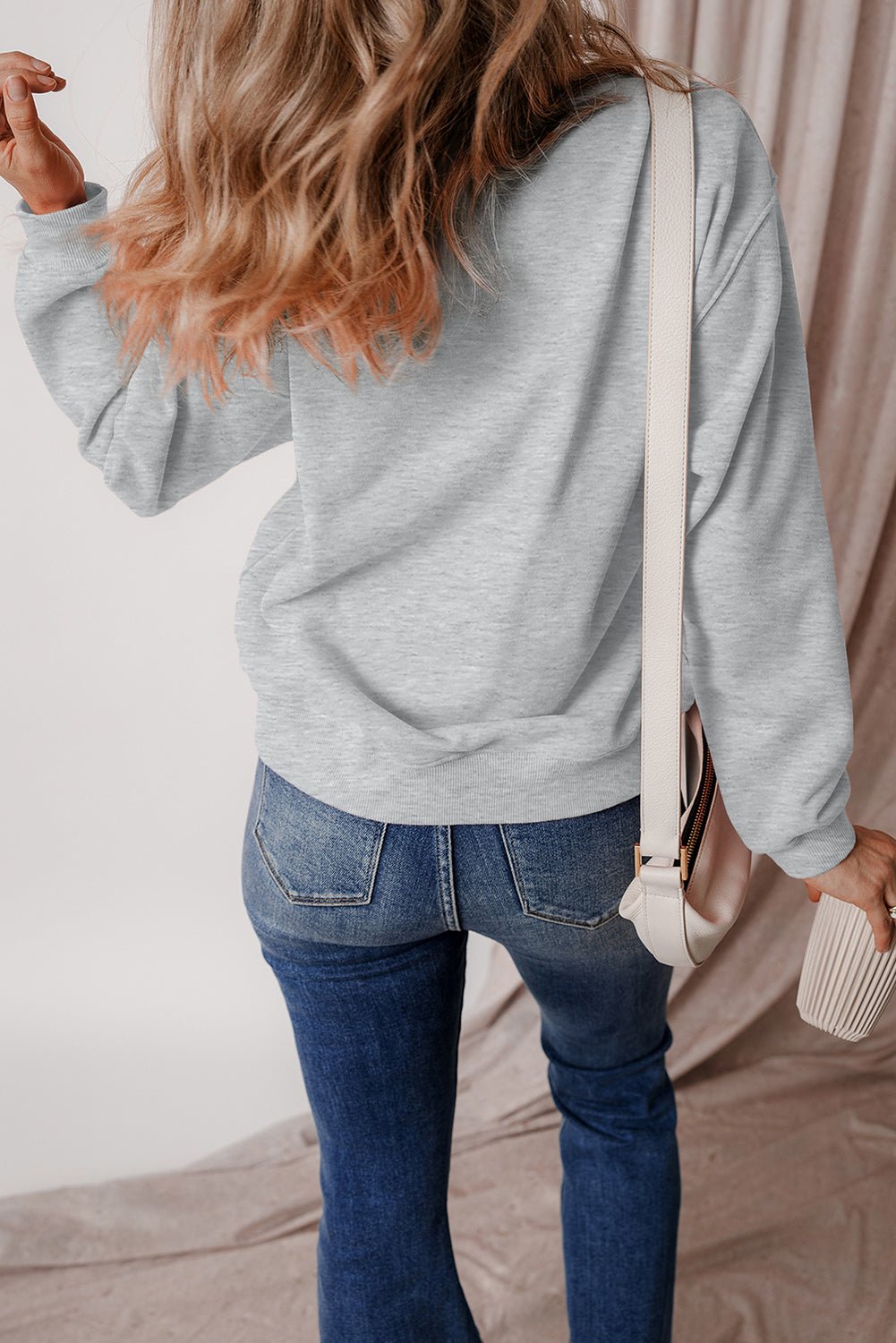Gray Solid Fleece Lined Drop Shoulder Terry Sweatshirt - Crowned Energy CO.