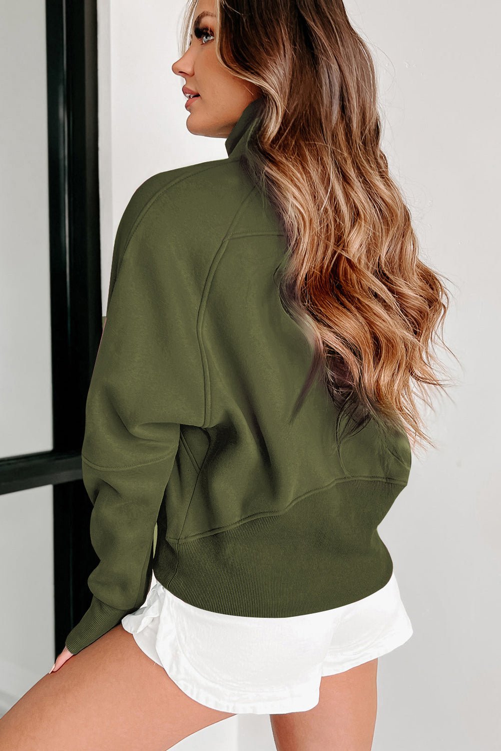 Crowned Energy CO. Green / S / 50%Polyester+50%Cotton Dear-Lover Dropshipping Tops/Sweatshirts & Hoodies Green Fleece Lined Zip Up Stand Collar Thumbhole Sleeve Sweatshirt