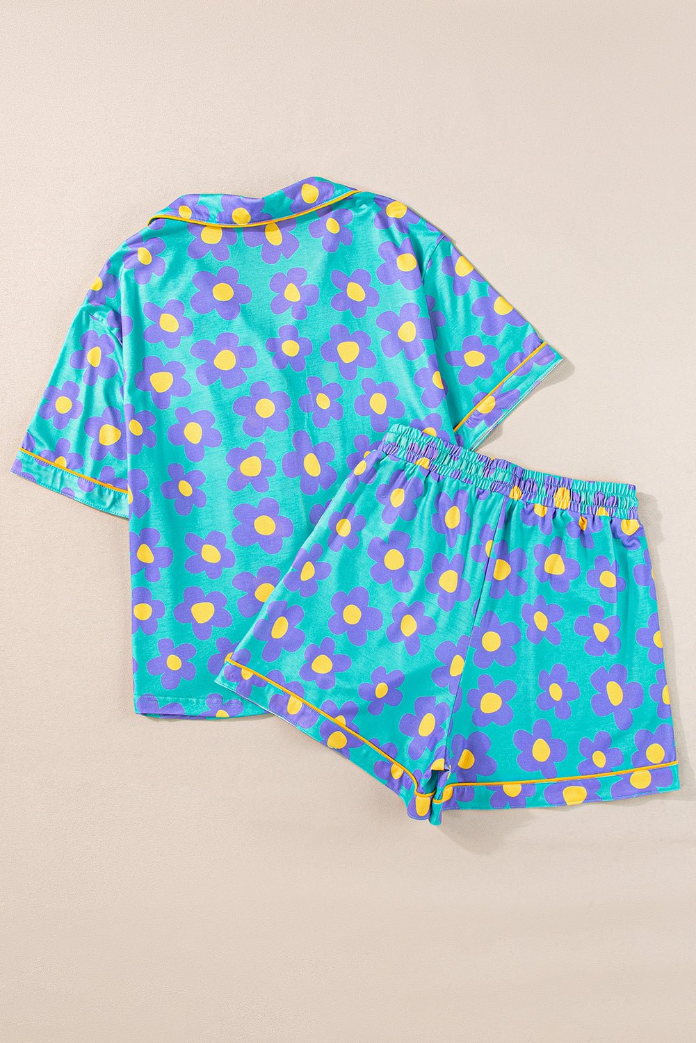 Crowned Energy CO. Green / S / 95%Polyester+5%Elastane Dear-Lover Dropshipping Loungewear & Sleepwear/Sleepwear Green Flower Print Short Sleeve Shirt Pajamas Set