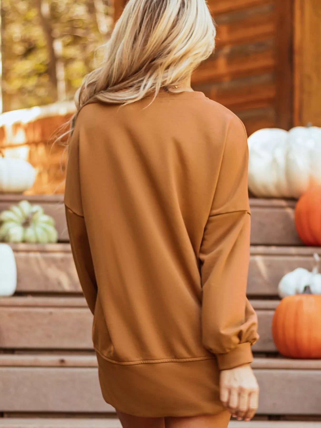 Crowned Energy CO. Terracotta / S Trendsi Sweaters & Cardigans/Cardigans Happy Halloween Graphic Notched Long Sleeve Loose Top