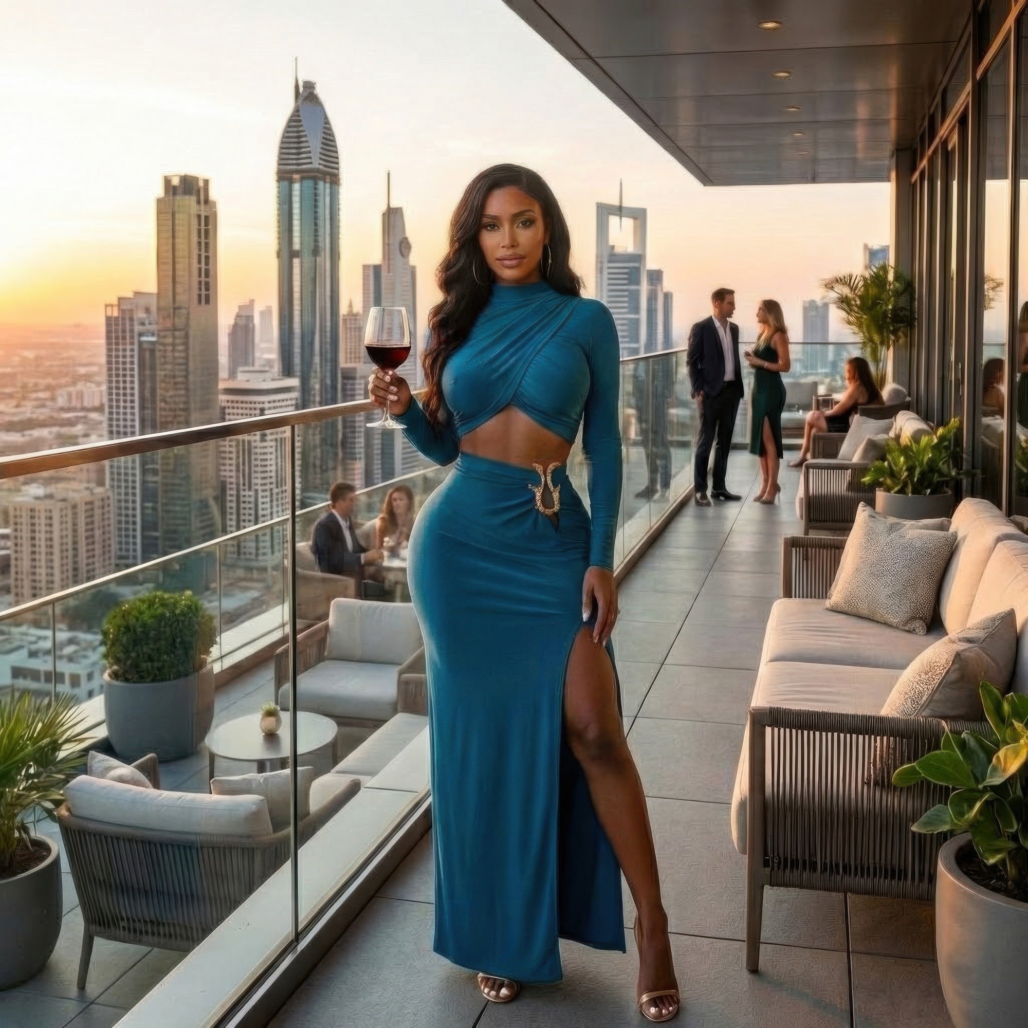 High Slit Side Maxi Skirt Set - Crowned Energy CO.