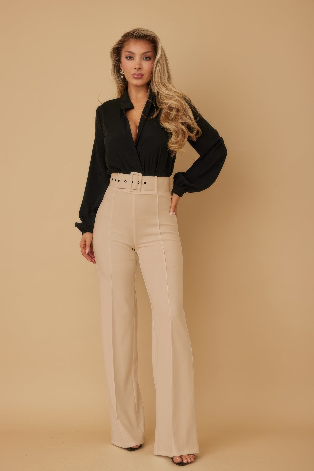Crowned Energy CO. S CCWHOLESALECLOTHING Dress Pants High Waist Pants With Buckle Belt