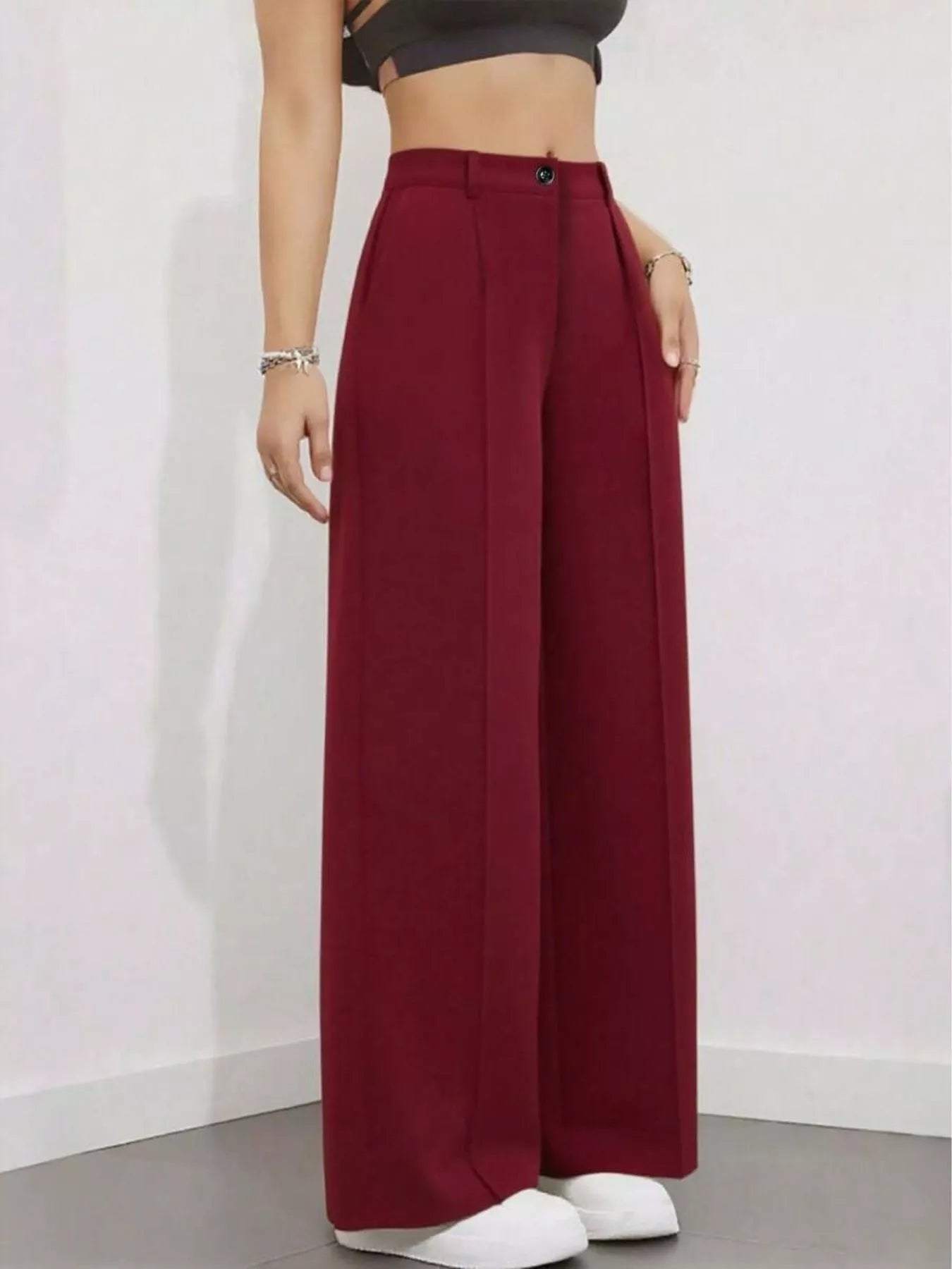 High - Waisted Wide Leg Pants - Crowned Energy CO.