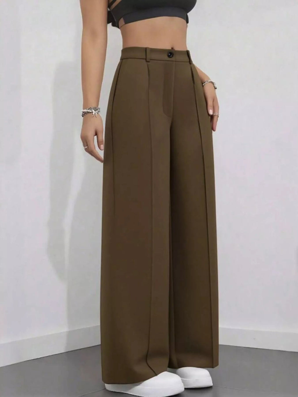 High - Waisted Wide Leg Pants - Crowned Energy CO.