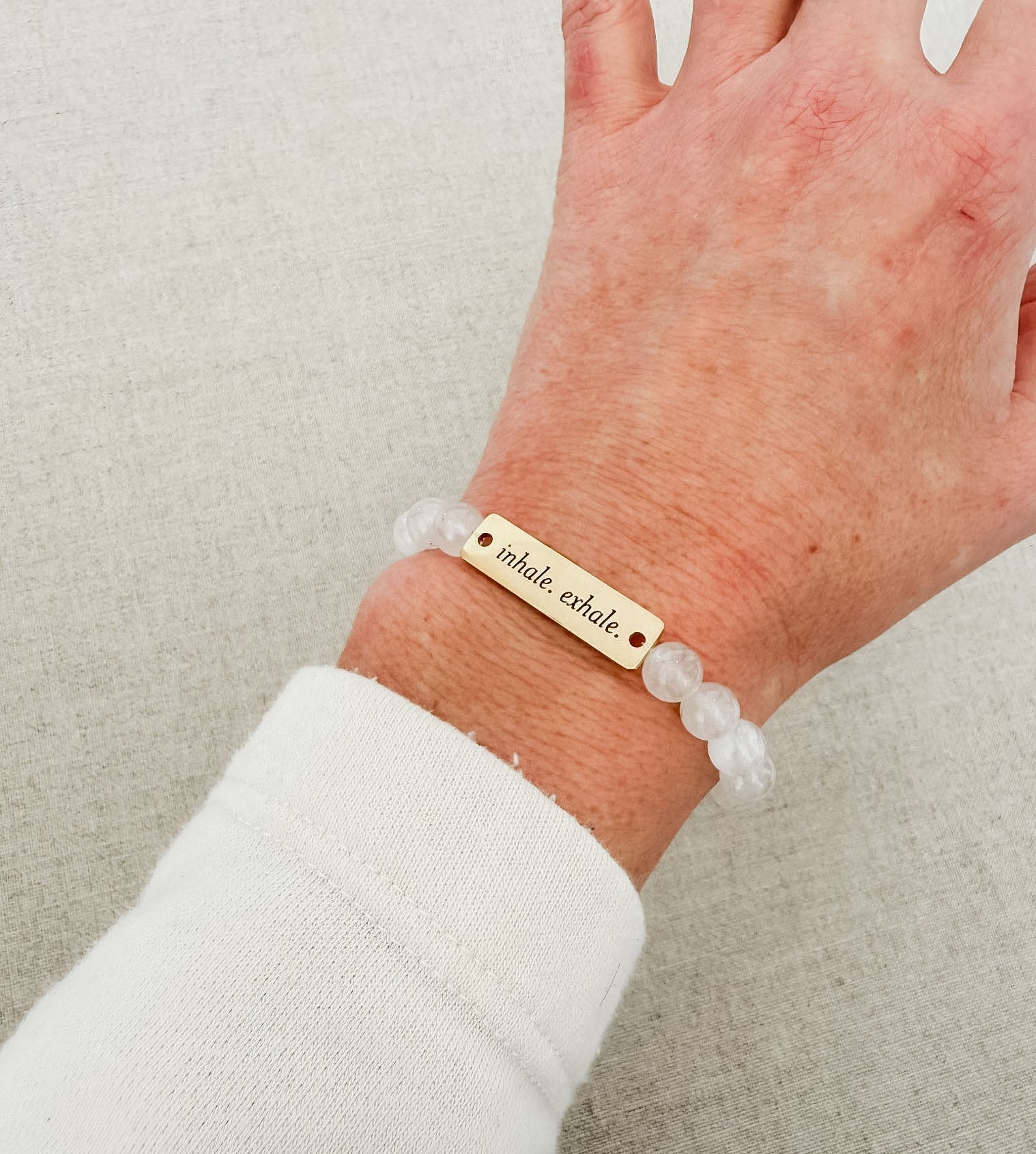 Inhale. Exhale. // Rainbow Moonstone Semi - Precious Stone Beaded Bracelet - Crowned Energy CO.
