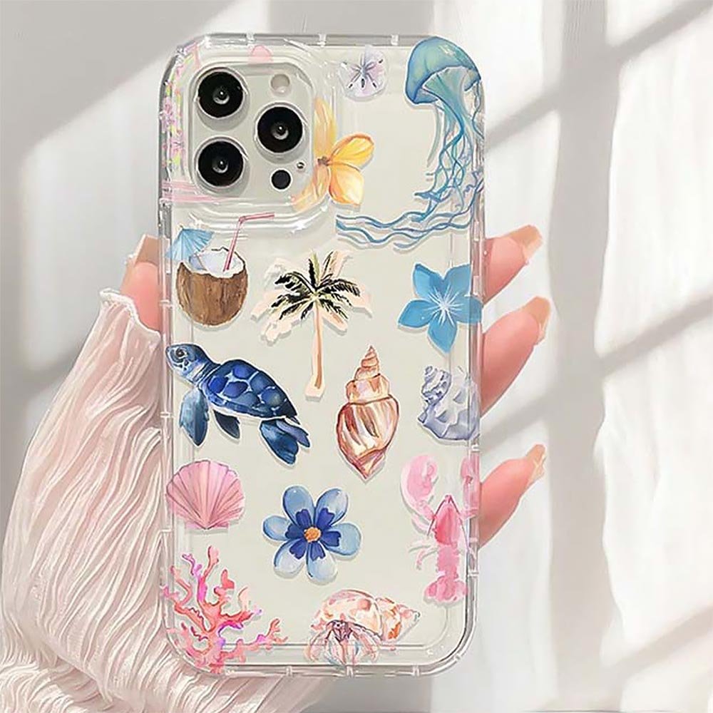 Jellyfish & Sea Turtle Ocean Clear Phone Case | ZAKAPOP - Crowned Energy CO.
