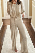 Jet Stream 3D Ribbed V Neck Pullover Drawstring Pants 2 Piece Lounge Set - Crowned Energy CO.