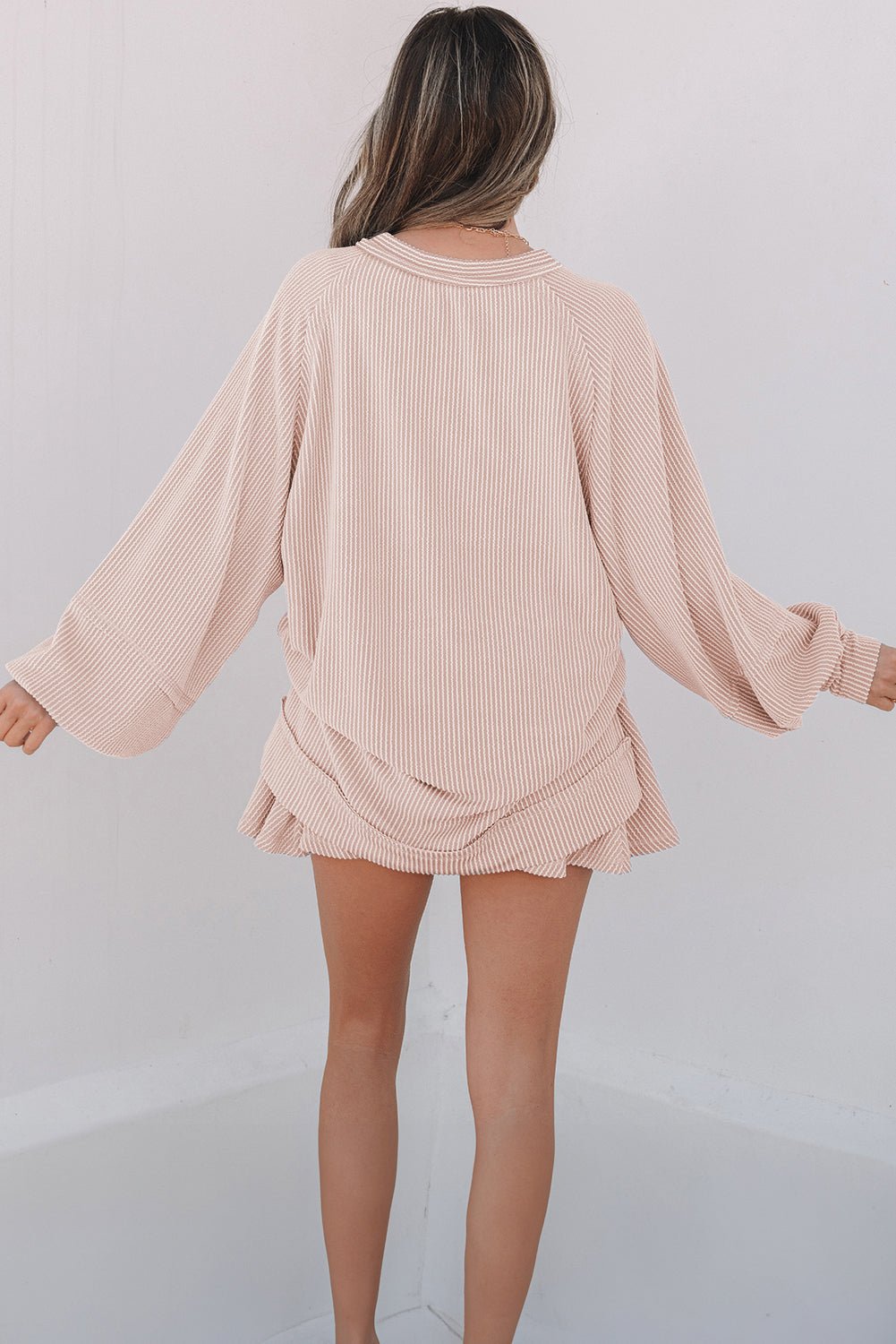 Crowned Energy CO. Jet Stream / S / 75%Polyester+20%Viscose+5%Elastane Dear-Lover Dropshipping Two Piece Sets/Two Piece Dresses Jet Stream Corded Lantern Sleeve Top High Waist Ruffled Mini Skirt Set