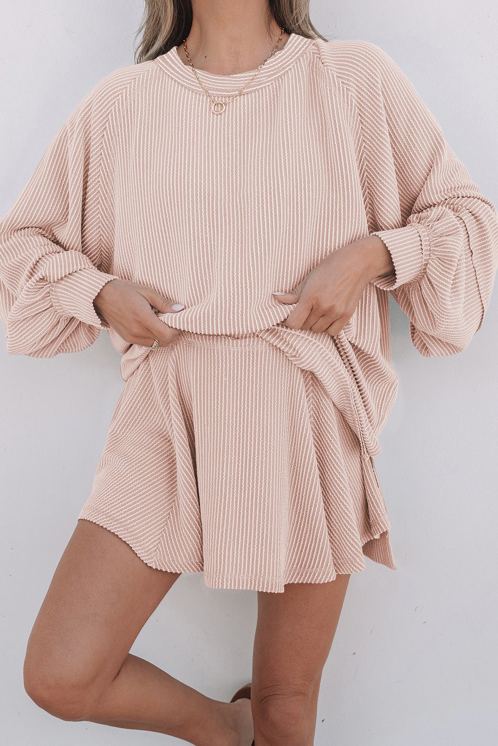 Crowned Energy CO. Jet Stream / S / 75%Polyester+20%Viscose+5%Elastane Dear-Lover Dropshipping Two Piece Sets/Two Piece Dresses Jet Stream Corded Lantern Sleeve Top High Waist Ruffled Mini Skirt Set