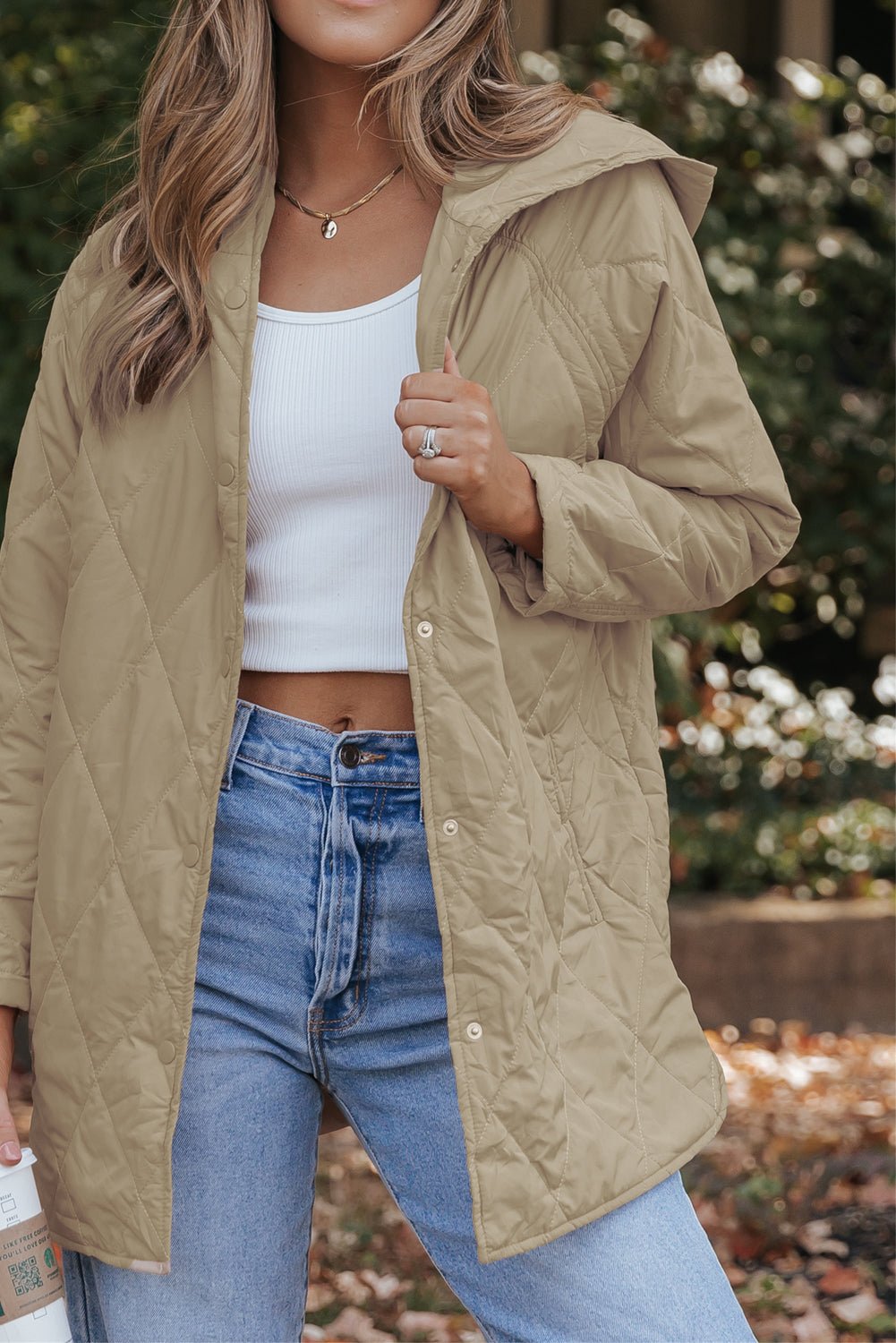 Crowned Energy CO. Khaki / S / Shell:100%Polyester+Lining:100%Polyester+Filling:100%Polyester Dear-Lover Dropshipping Outerwear/Coats Khaki Quilted Snap Button Hooded Puffer Coat