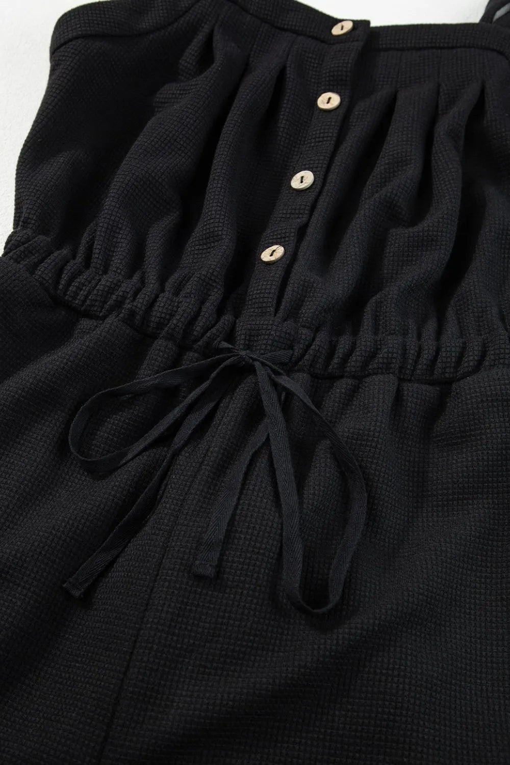 Knotted Straps Button Textured Drawstring Jumpsuit - Crowned Energy CO.