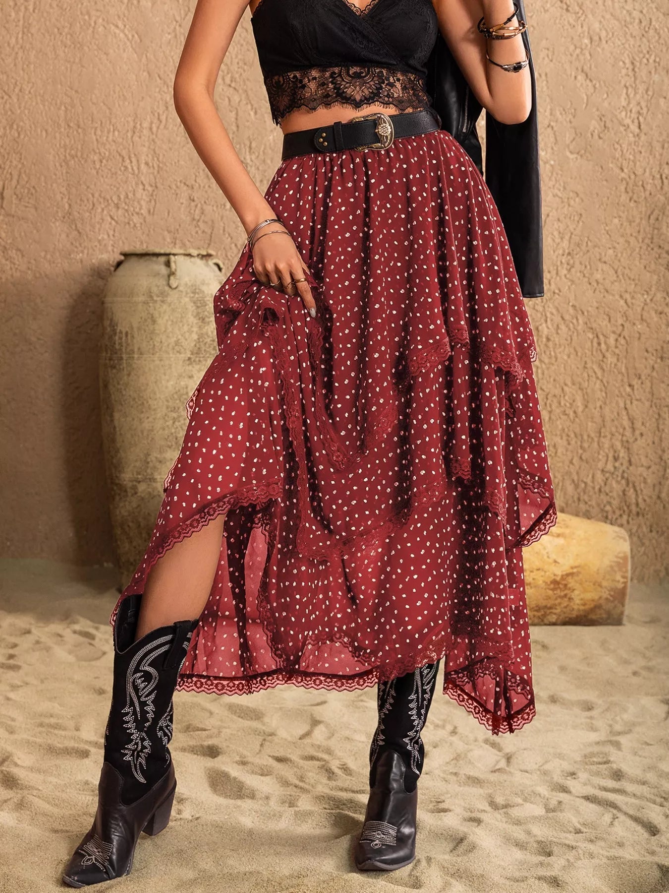 Lace Detail Layered Skirt - Crowned Energy CO.