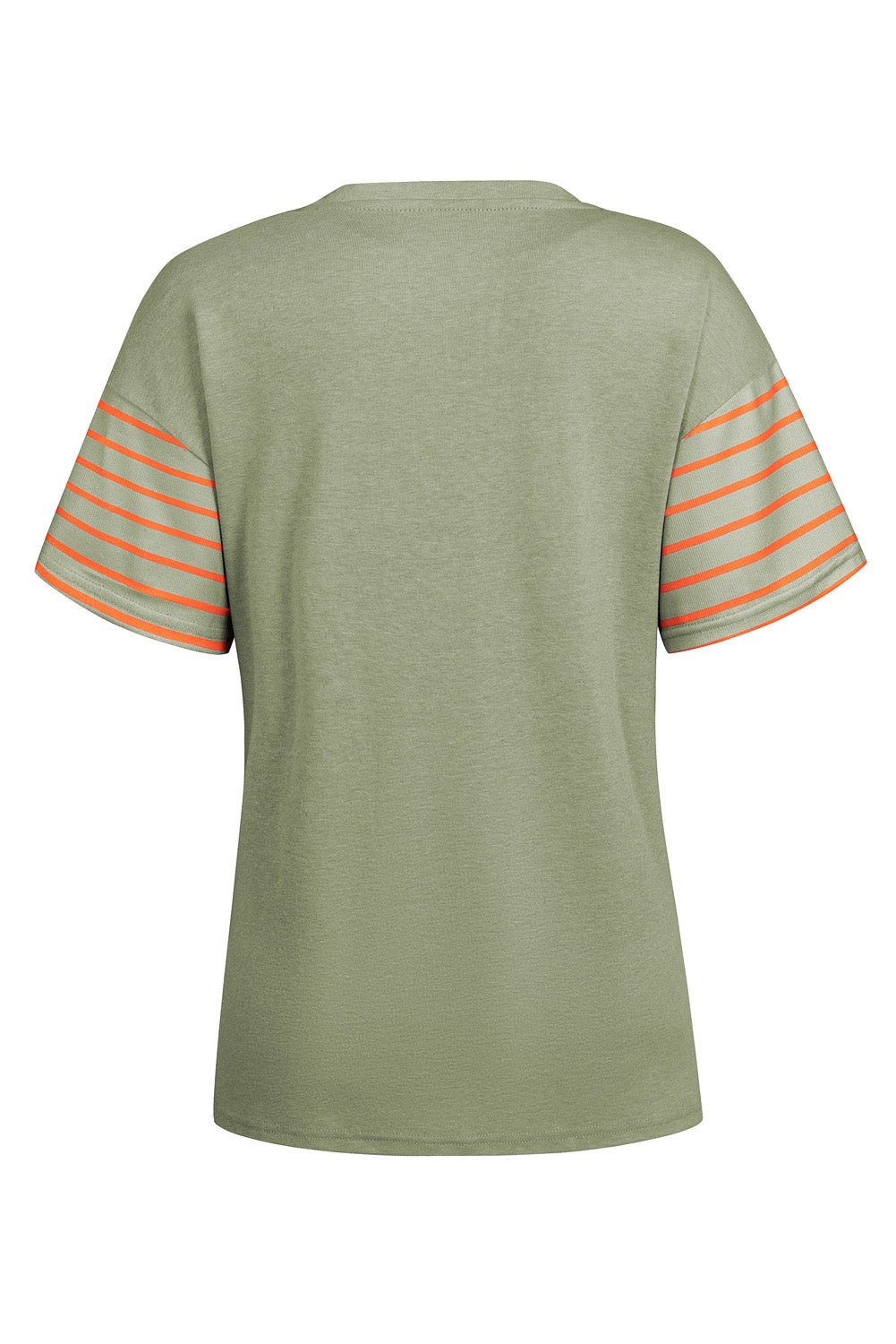 Laurel Green Color Block Striped Detail Loose T Shirt - Crowned Energy CO.