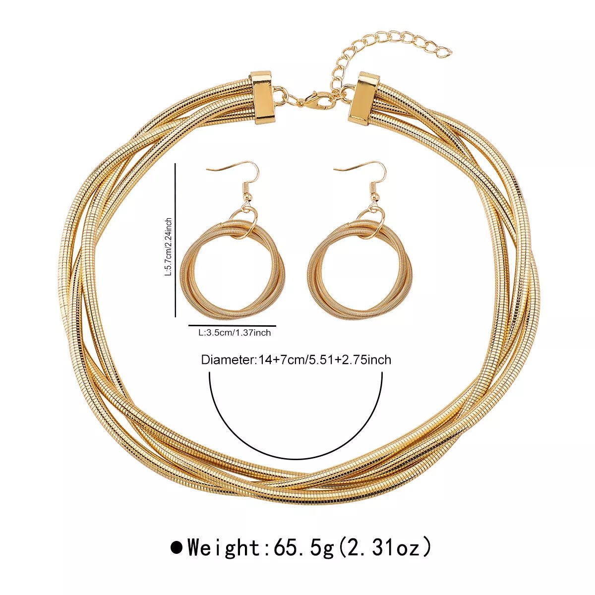 Layered Necklace And Earrings Set 3 - Piece Jewelry - Crowned Energy CO.
