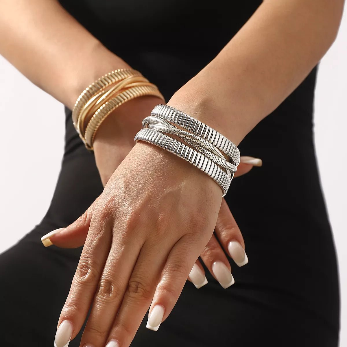Layered Open Cuff Bracelet 18K Gold - & Silver - Plated - Crowned Energy CO.