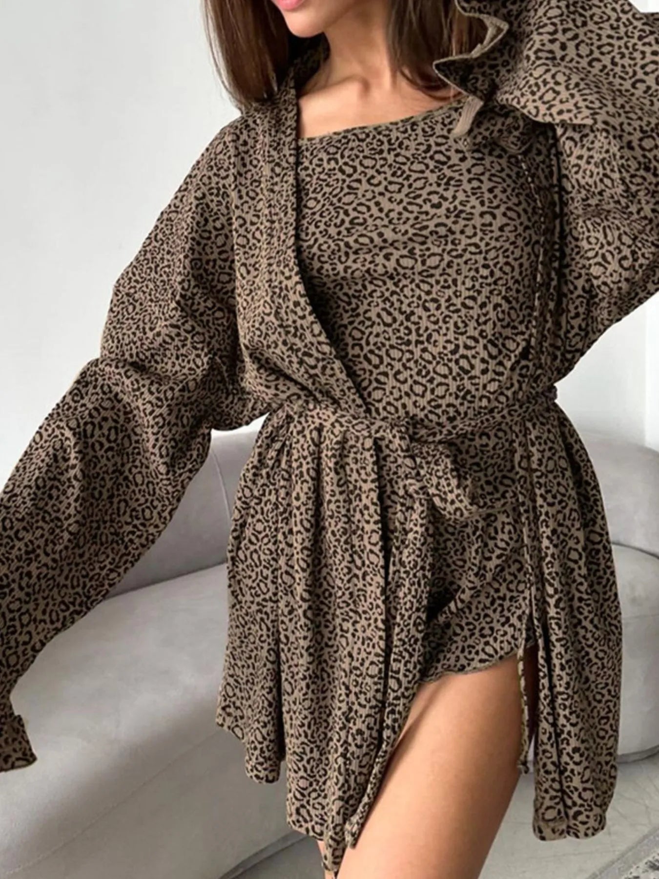 Crowned Energy CO. Leopard / S Trendsi OUTFIT SET Leopard Cami Cardigan and Shorts 3-Piece Set