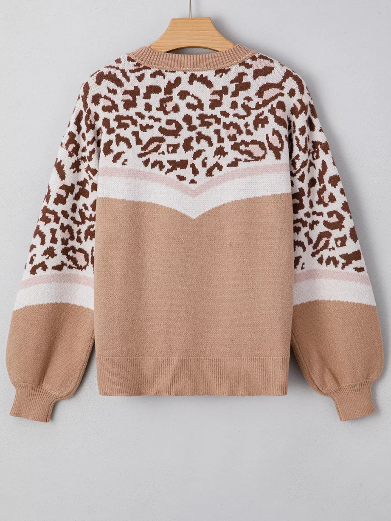 Leopard Color Block Knit Round Neck Baggy Sweater - Crowned Energy CO.