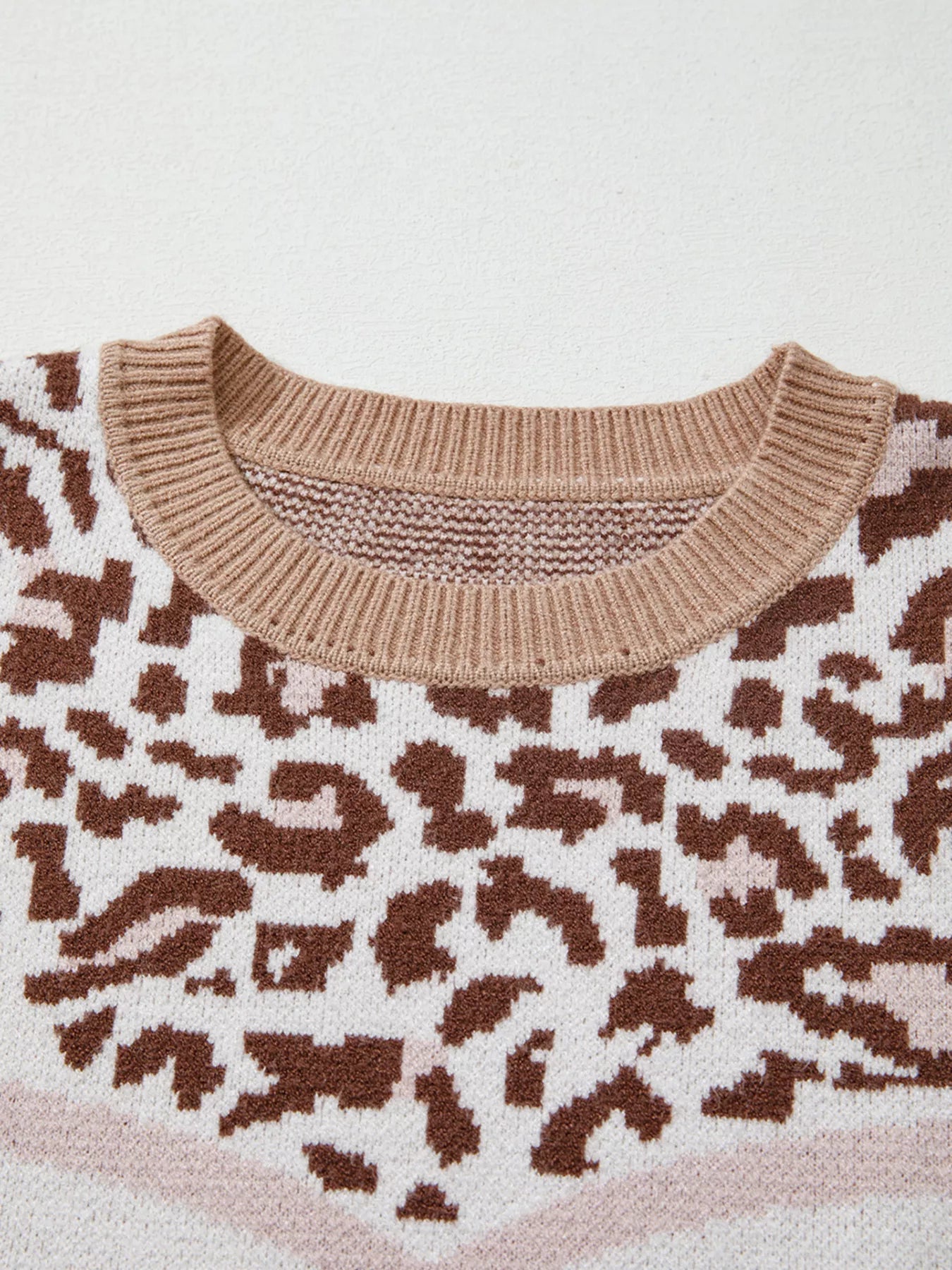 Leopard Color Block Knit Round Neck Baggy Sweater - Crowned Energy CO.