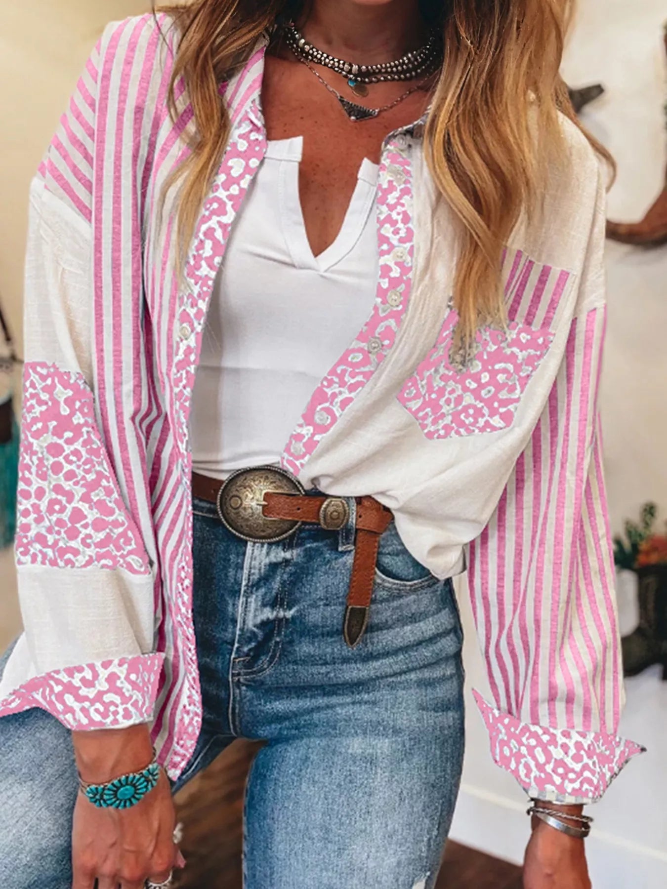 Leopard Striped Western Casual Shirt - Crowned Energy CO.