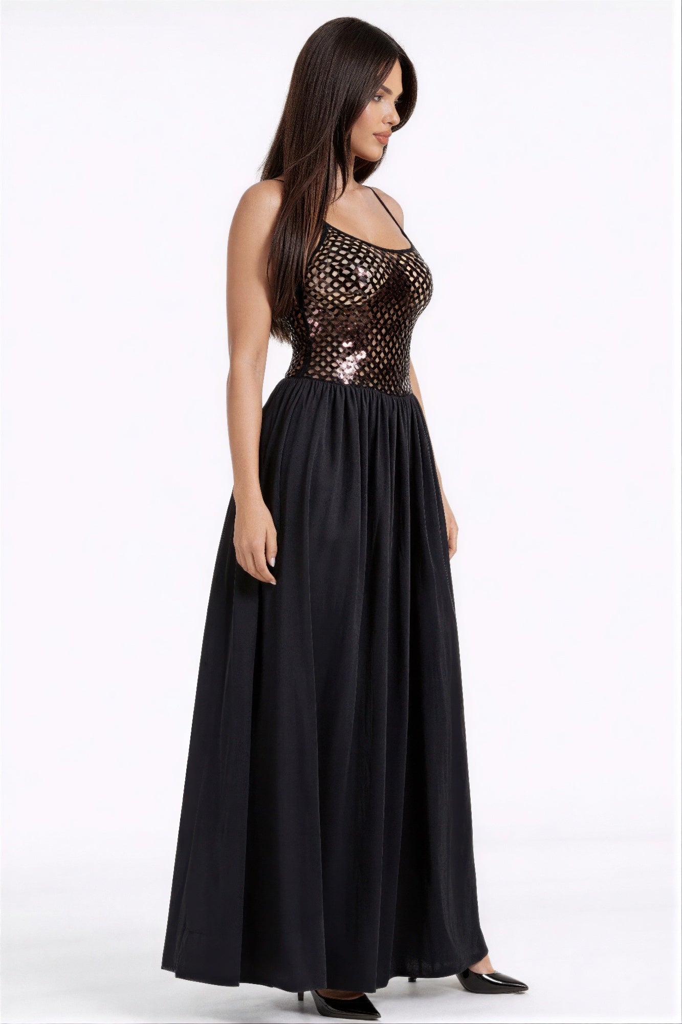 Netted Sequin Maxi Dress - Crowned Energy CO.