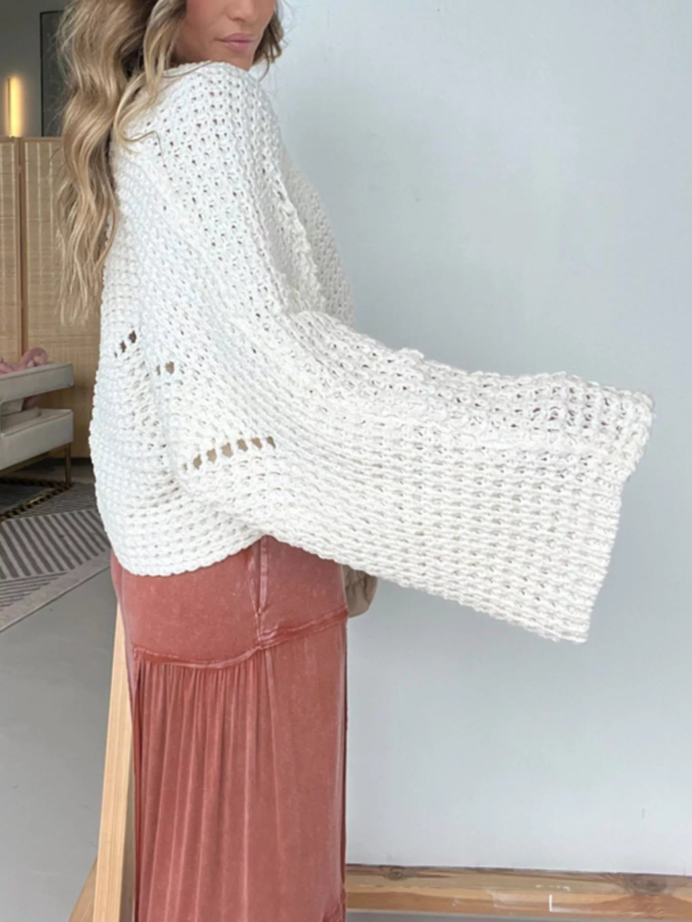 Openwork Batwing Sleeve Sweater - Crowned Energy CO.
