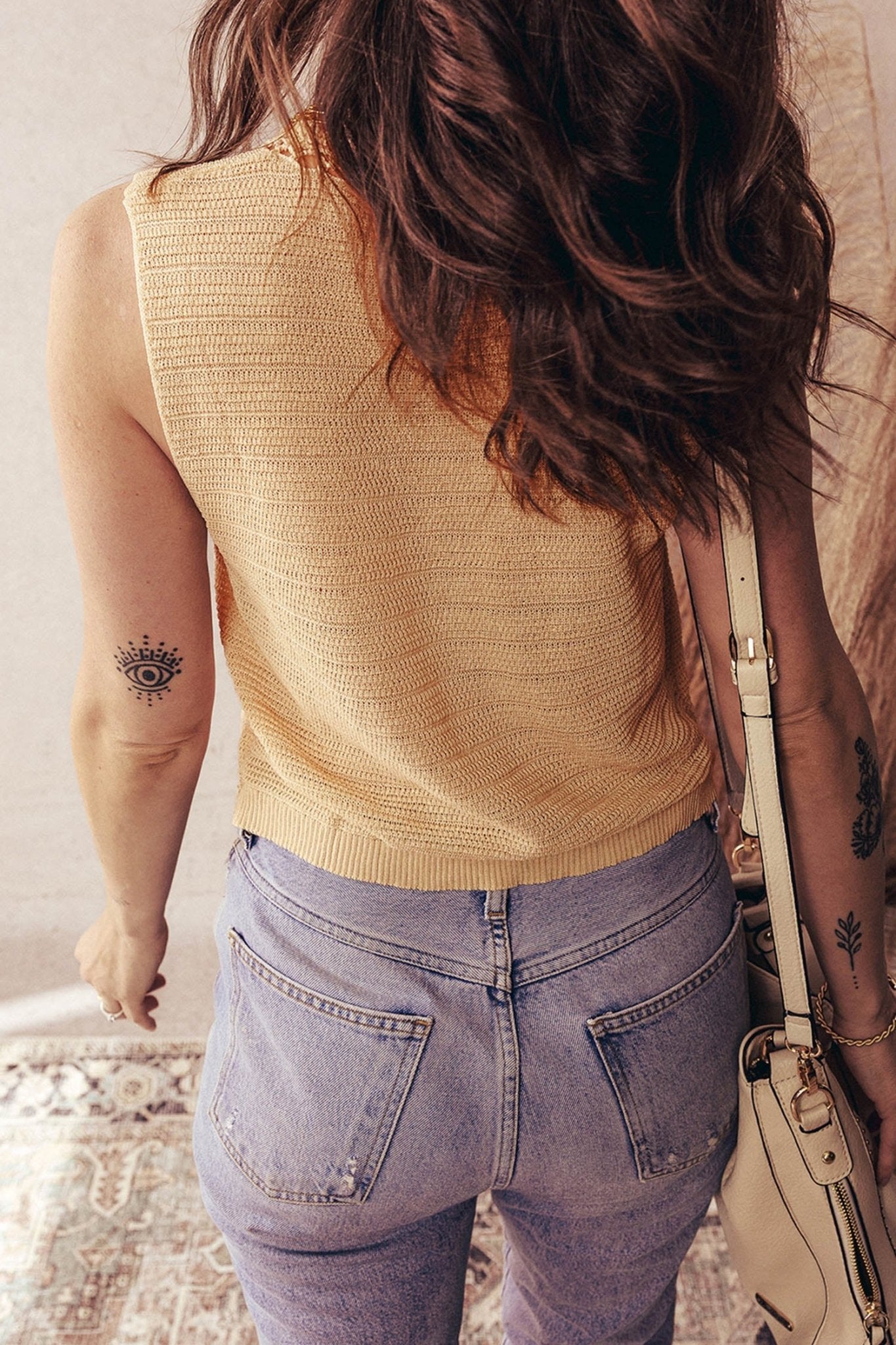 Pale Khaki Hollow out Trim Buttoned Front Boho Sweater Vest - Crowned Energy CO.