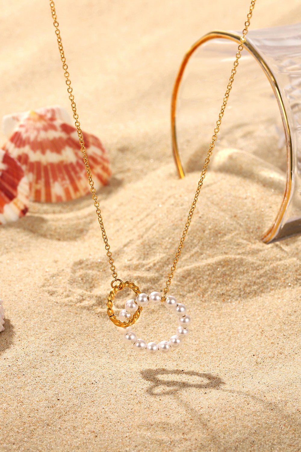 Pearl Hoop Link Pendant Necklace - Crowned Energy CO.