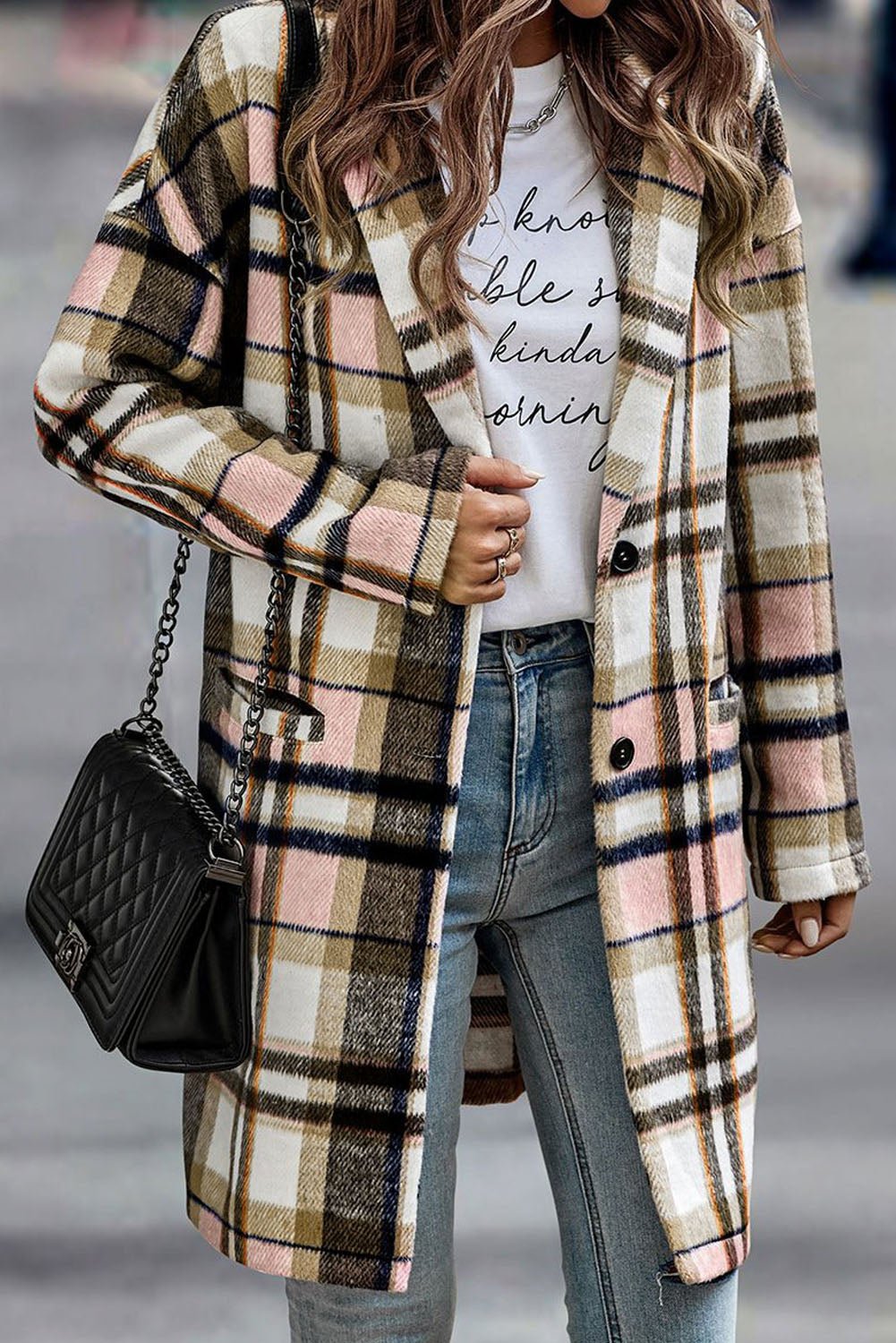 Pink Plaid Button Up Lapel Jacket - Crowned Energy CO.