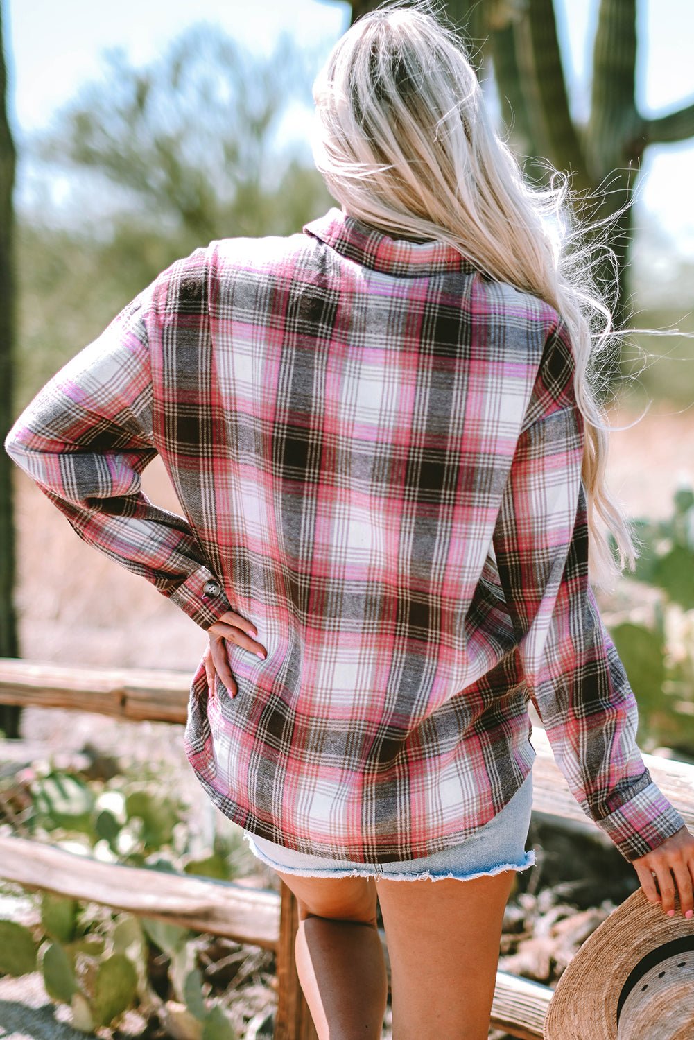 Pink Plaid Flap Pocket Button Up Shacket - Crowned Energy CO.