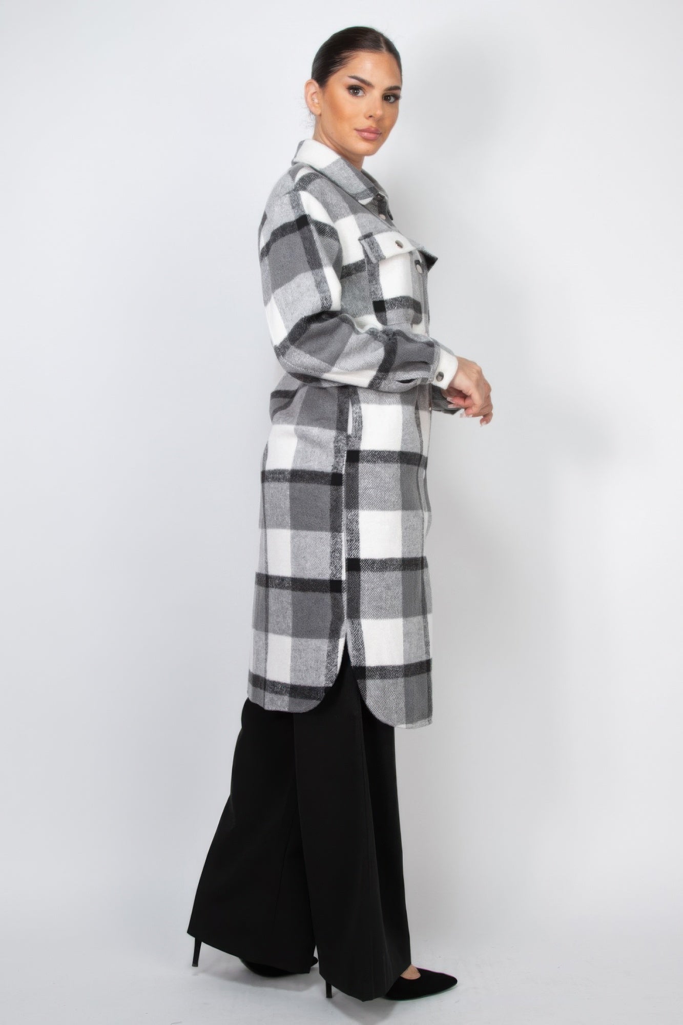 Crowned Energy CO. S CCWHOLESALECLOTHING over Coat & Jacket Plaid Buttoned Shacket Coat
