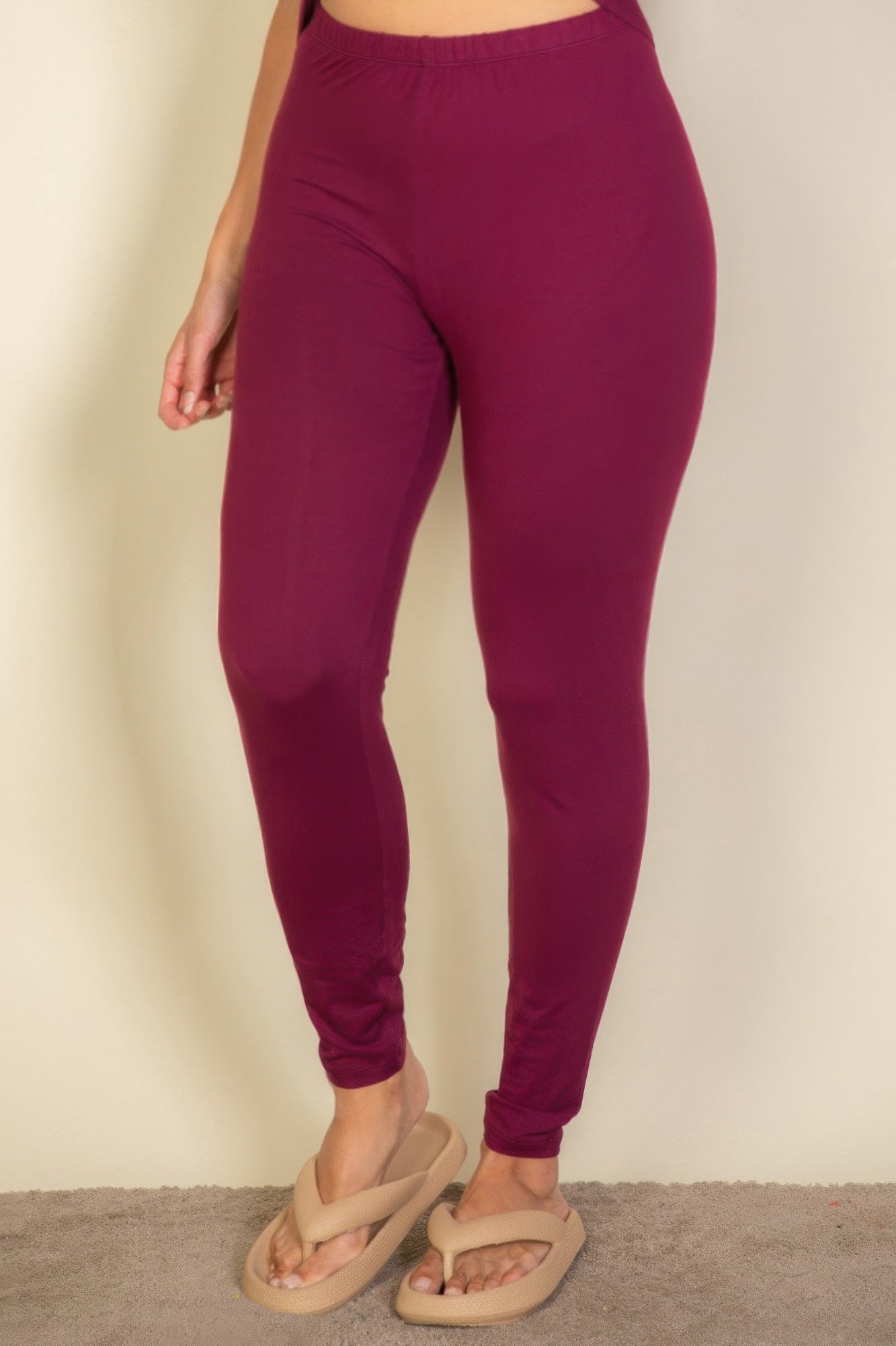 Crowned Energy CO. Burgundy / 1X CCWHOLESALECLOTHING Leggings Plus Basic Solid Leggings