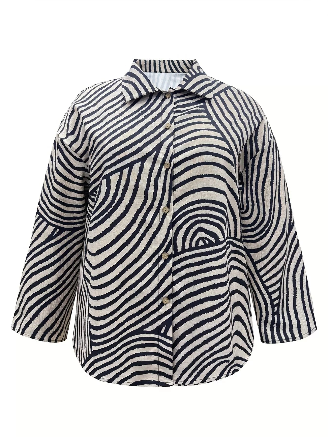 Plus Size Abstract Zebra Print Button - Down Shirt - Crowned Energy CO.