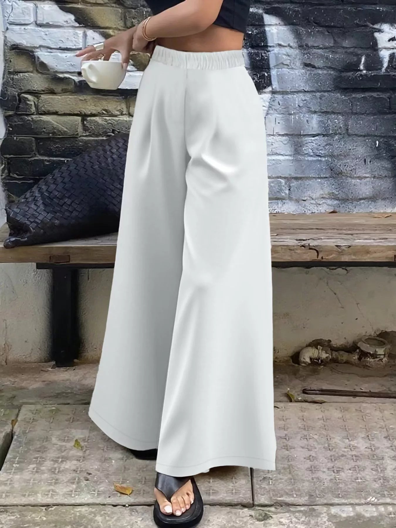 Plus Size Elastic Waist Wide Leg Pants - Crowned Energy CO.