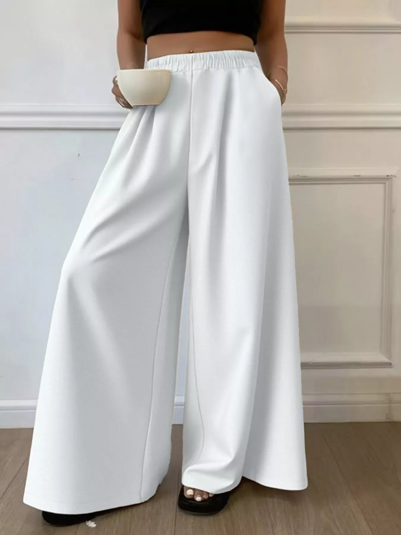 Plus Size Elastic Waist Wide Leg Pants - Crowned Energy CO.
