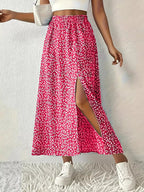 Printed Midi Skirt With Slit – Lightweight Polyester - Crowned Energy CO.