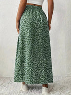 Printed Midi Skirt With Slit – Lightweight Polyester - Crowned Energy CO.