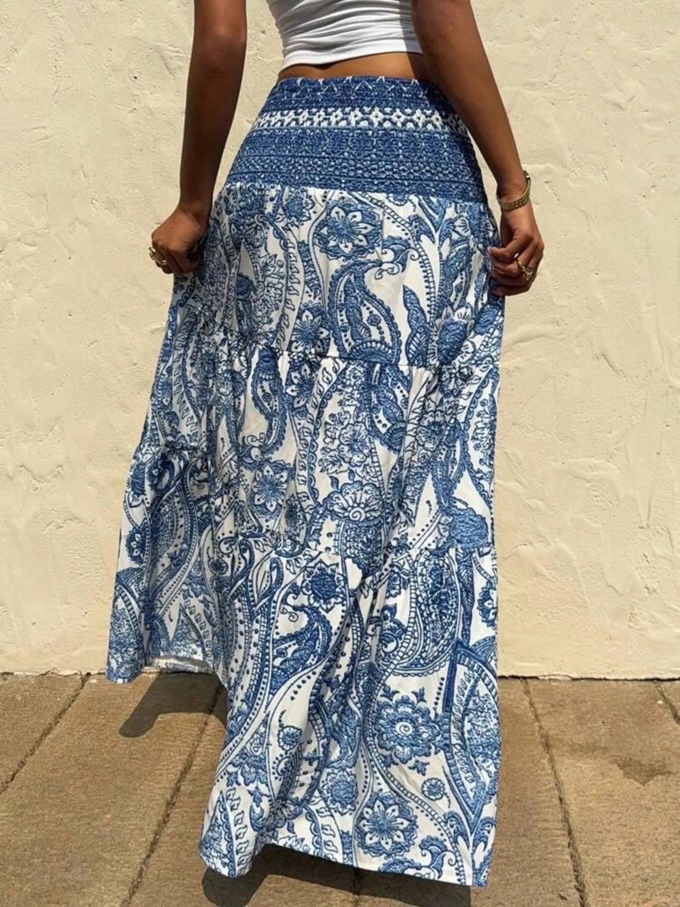 Printed Tiered Maxi Skirt - Crowned Energy CO.