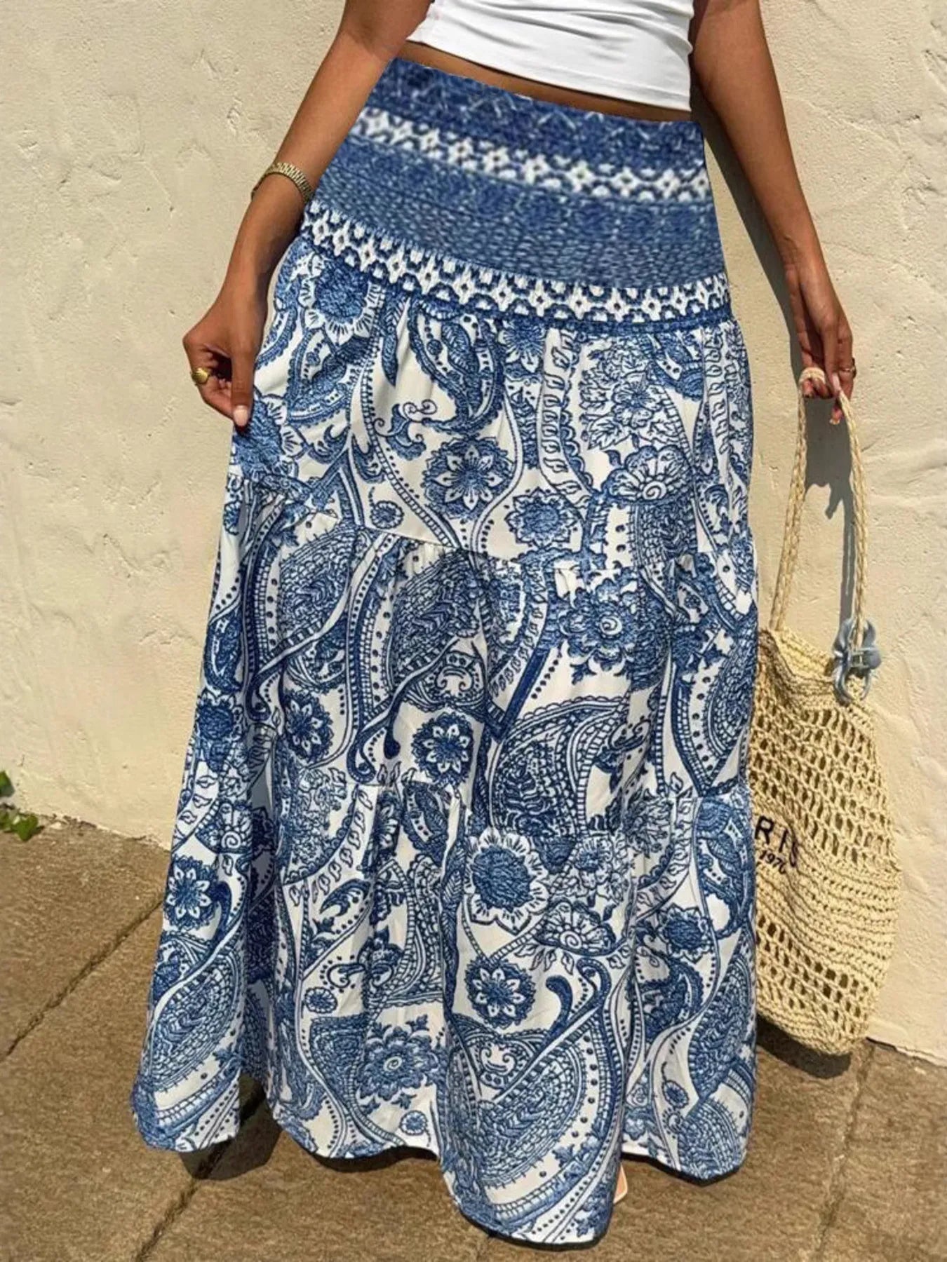 Printed Tiered Maxi Skirt - Crowned Energy CO.
