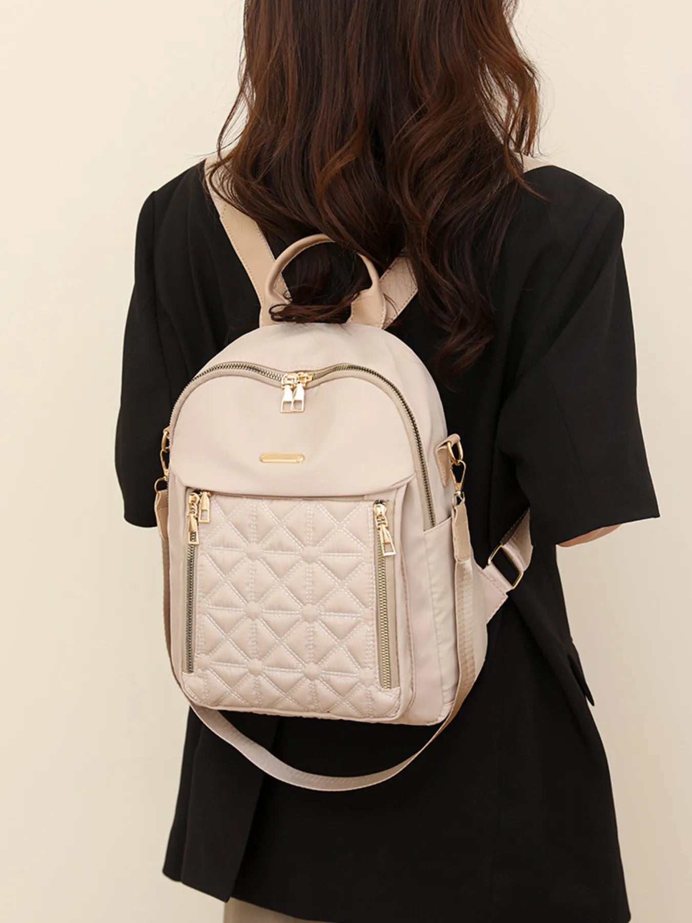 Crowned Energy CO. Eggshell / One Size Trendsi Accessories Quilted Oxford Cloth Backpack Bag