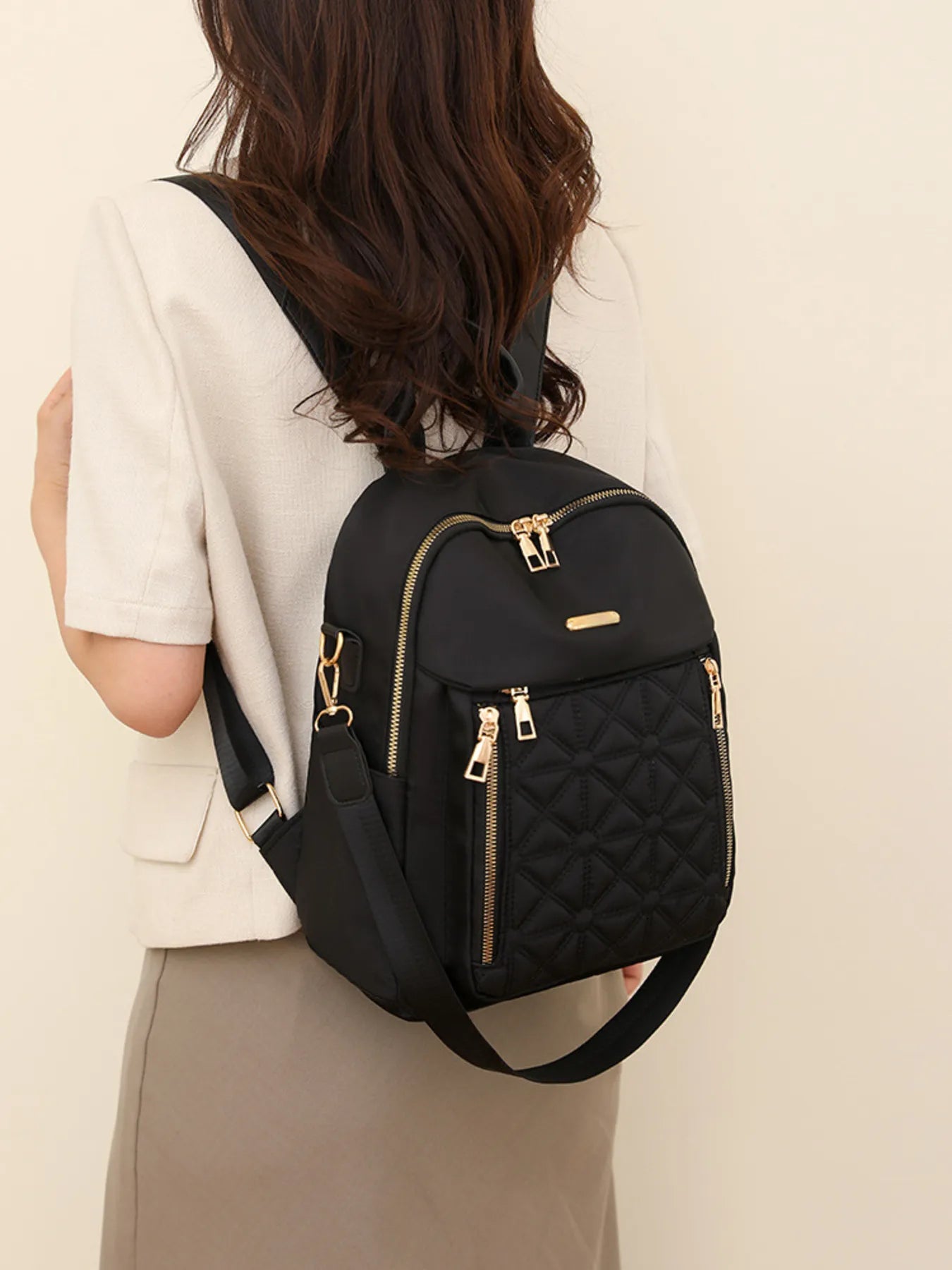 Crowned Energy CO. Black / One Size Trendsi Accessories Quilted Oxford Cloth Backpack Bag