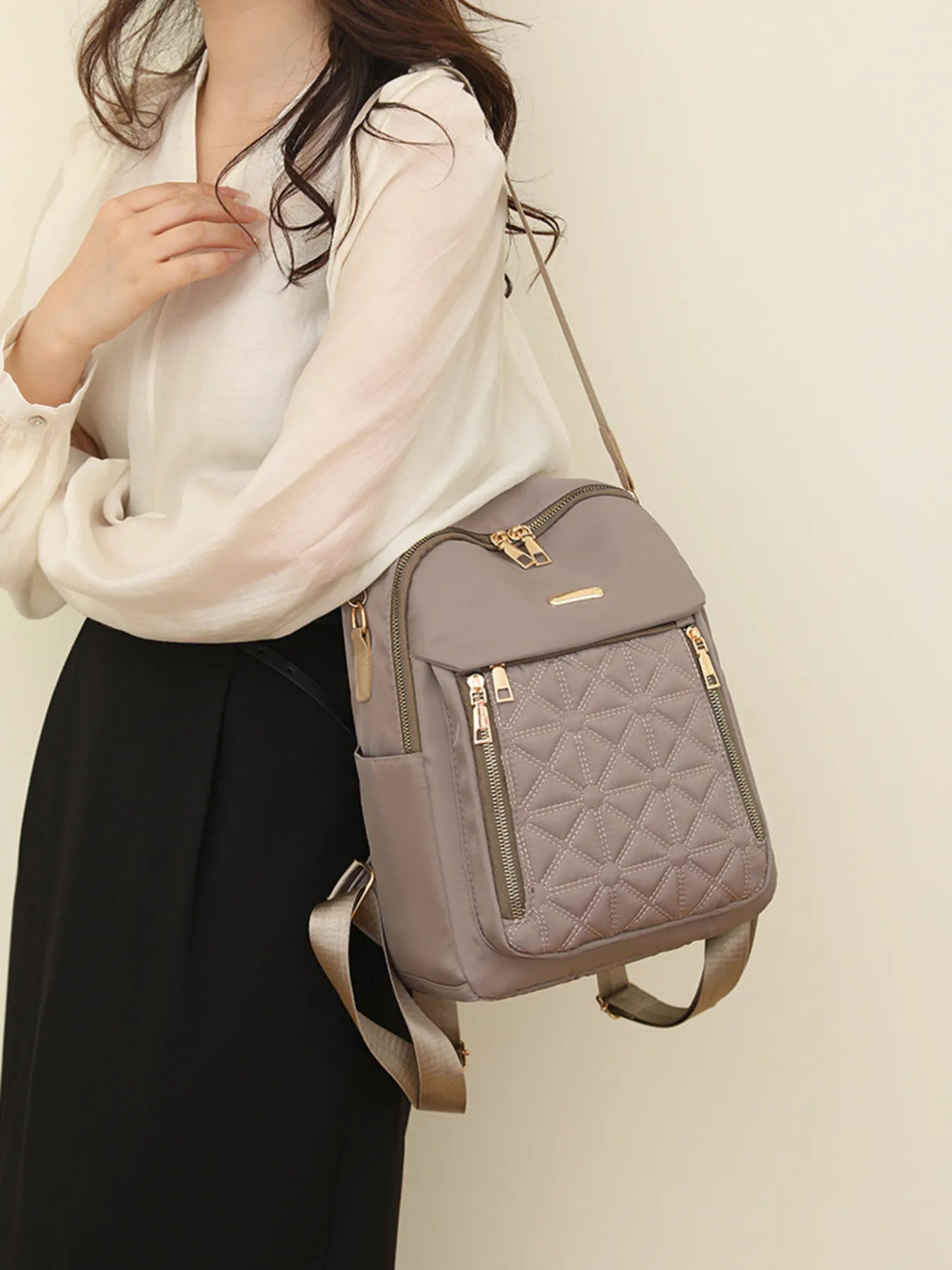 Crowned Energy CO. Khaki / One Size Trendsi Accessories Quilted Oxford Cloth Backpack Bag