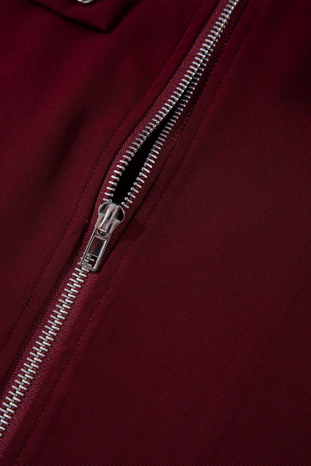 Red Dahlia Collar Tab Sleeve Zip Up Flap Detail Jacket - Crowned Energy CO.