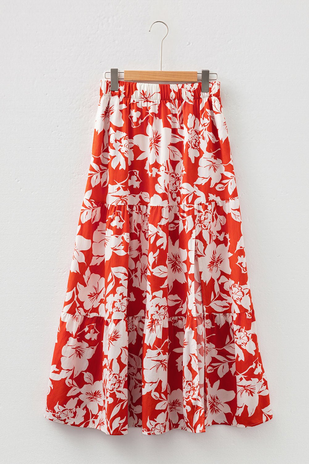 Red High Split Floral Western Cowgirl Maxi Skirt - Crowned Energy CO.
