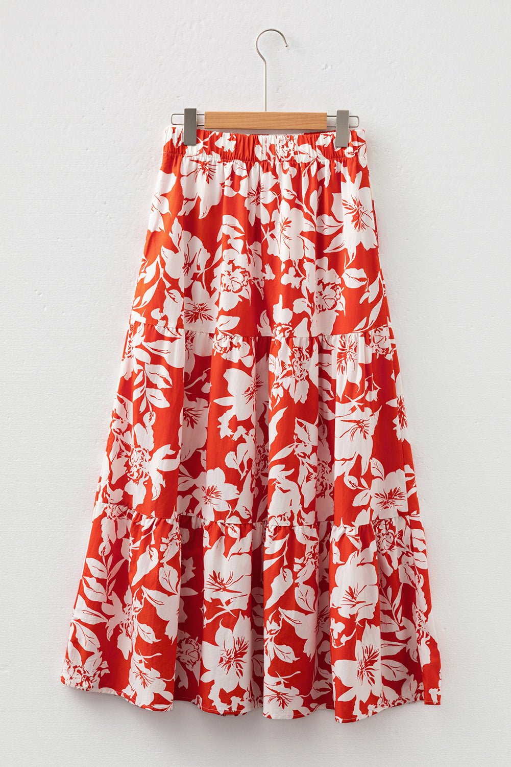 Red High Split Floral Western Cowgirl Maxi Skirt - Crowned Energy CO.
